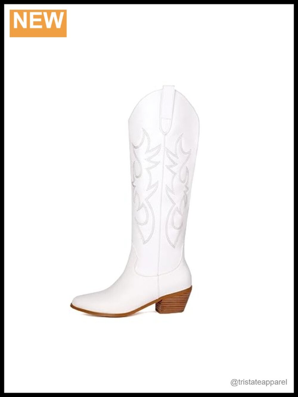 Faux Leather Knee High Cowgirl Boots Pointed Toe Embroidered Chunky Heel